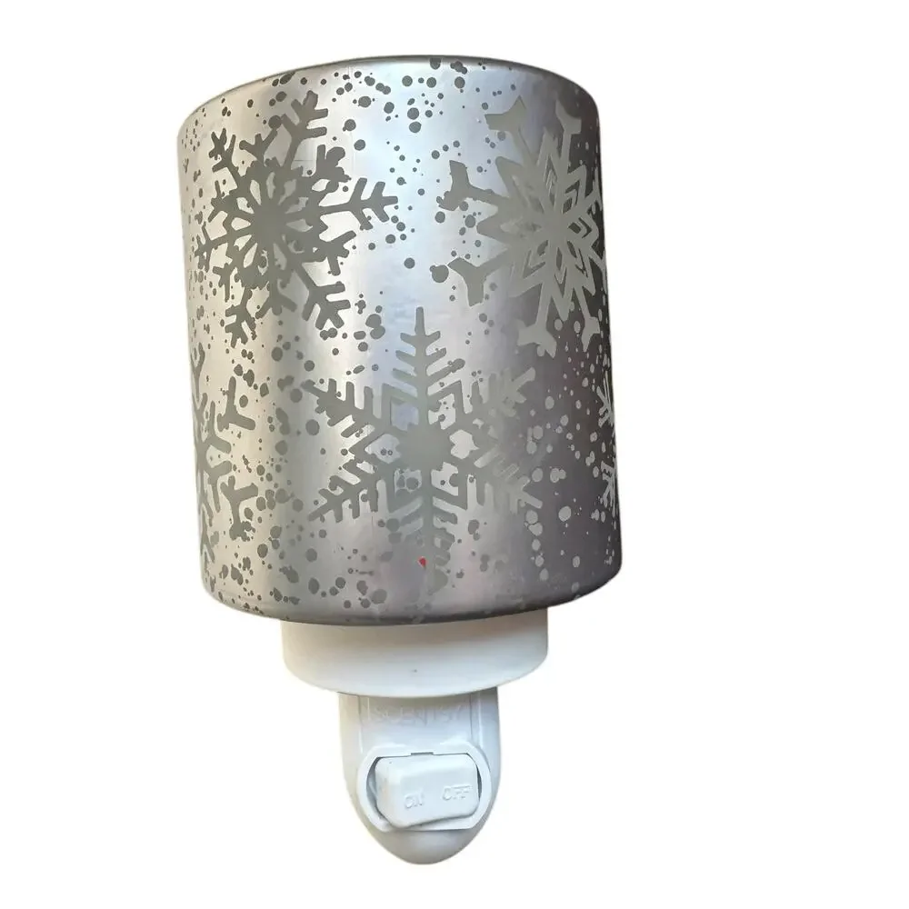 Scentsy Home Silver Falling Snowflakes Wall Plug In Mini Wax Warmer Night Light